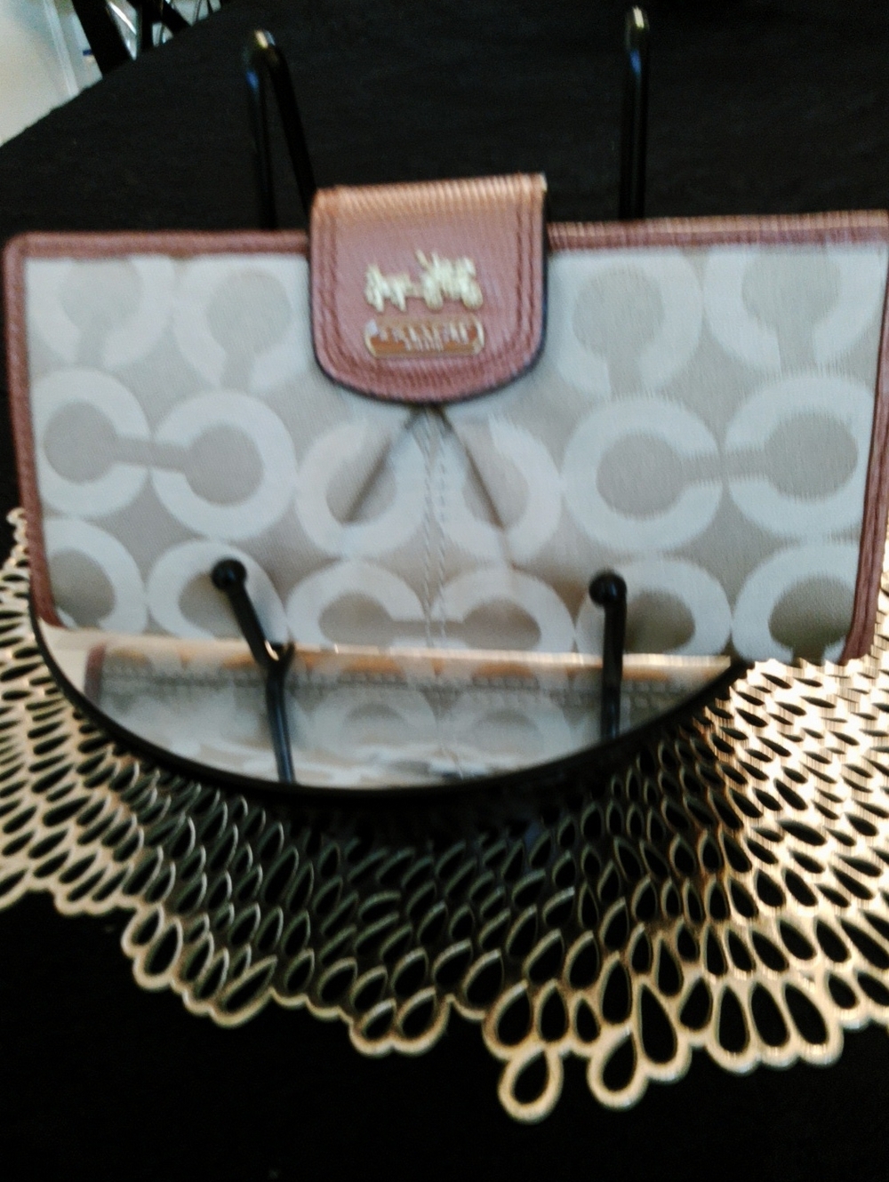 Coach Beige Signature Canvas Wallet with Brown Trim